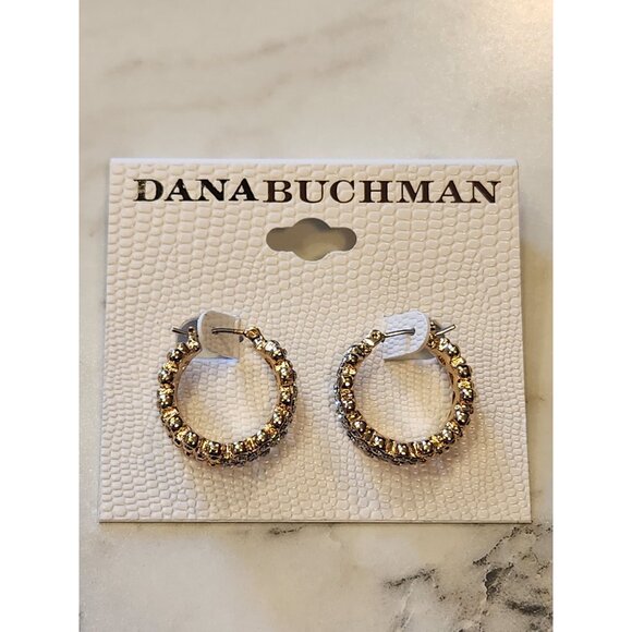 Dana Buchman Gold-Tone Crystal-Embellished Hoop Earrings - Picture 1 of 6